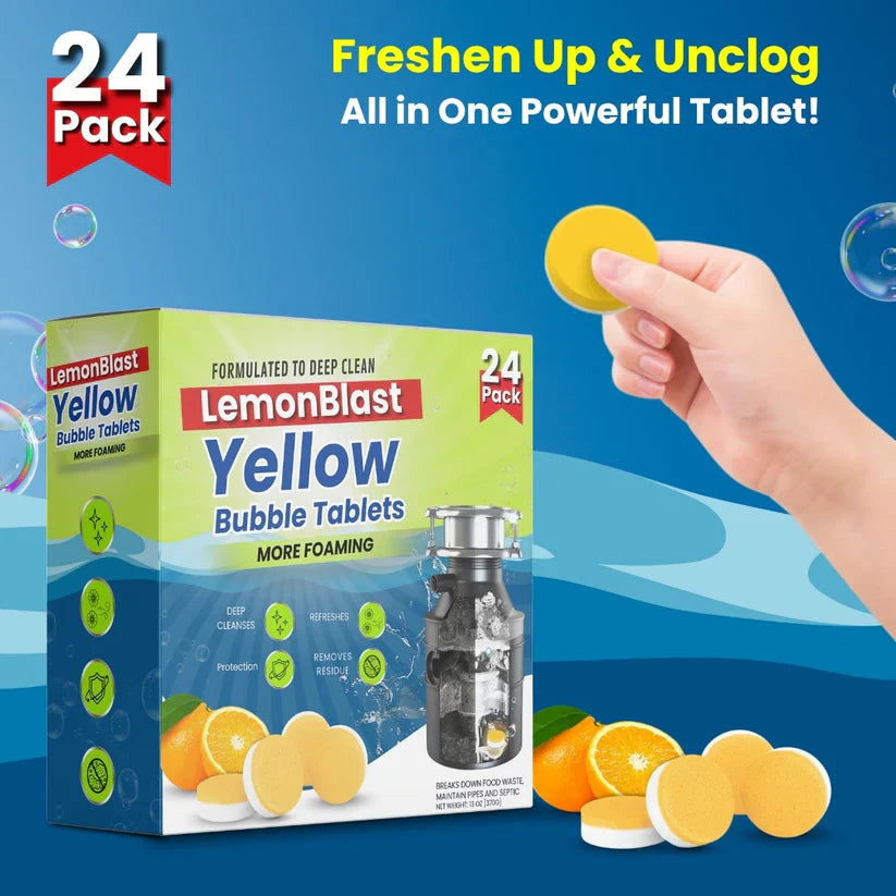 Lemon Blast Yellow Bubble Tablets - Odor Eliminator + Blockage Remover (Buy 12 Get 12 FREE) (Copy)