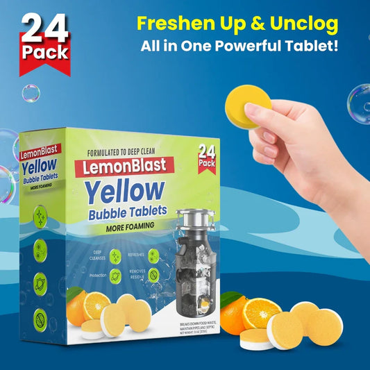 Lemon Blast Yellow Bubble Tablets - Odor Eliminator + Blockage Remover (Buy 12 Get 12 FREE) (Copy)