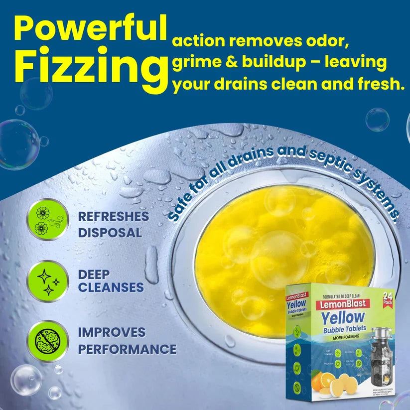 Lemon Blast Yellow Bubble Tablets - Odor Eliminator + Blockage Remover (Buy 12 Get 12 FREE) (Copy)